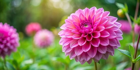 Fototapeta premium Pink Dahlia Barbara Bloom in Garden - Vibrant Flower Stock Photo
