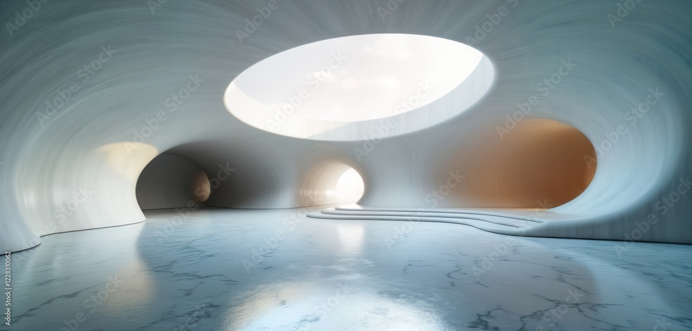 Poster abstract futuristic concrete architecture design. stylish flowing curves. modern building design. em