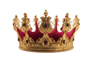 Gold Crown with Red Velvet and Jewels Symbolizes Royalty and Power