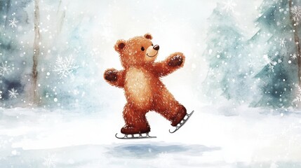 Cute bear ice skate cartoon style