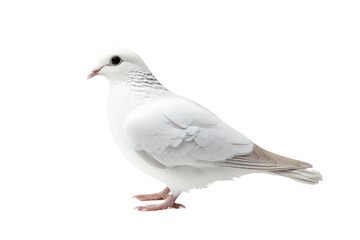 Obraz premium White Dove Stands Gracefully on a Black Background with Purity Symbolism.