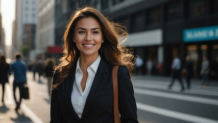 Fototapeta premium female recruiter on busy urban street background