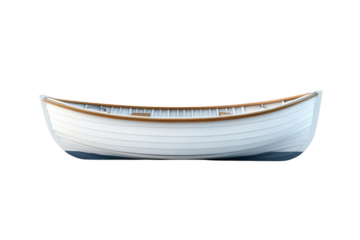 White Boat Floating Gently on Water, Nautical Serenity Theme.