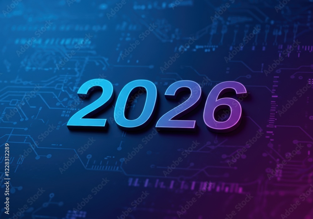 Poster 2026 futuristic technology background with digital circuit elements