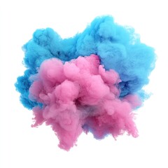 Fototapeta premium Vibrant pink and blue smoke cloud merging together creating a stunning abstract visual effect on a white background