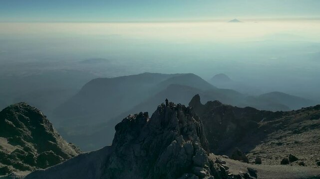 Aerial Drone Footage of Climbers Ascending La Malinche Volcano, Mexico - 4K