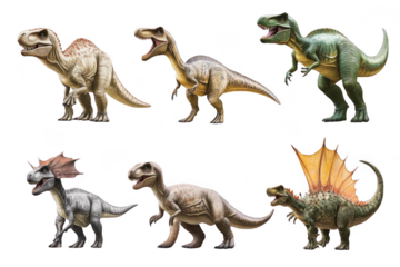 Six Dinosaurs Roam Prehistoric Landscape, Jurassic Era Wildlife Thrives