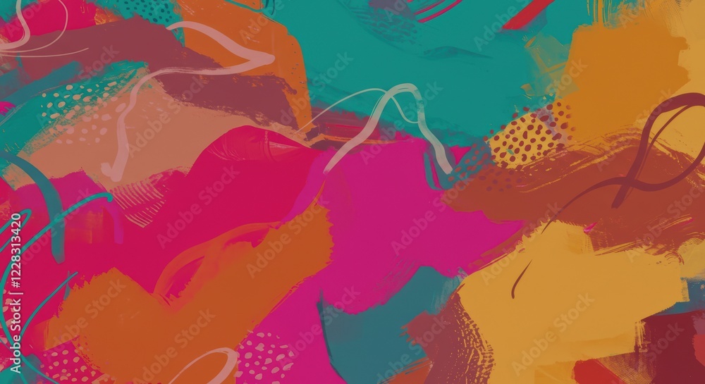 Poster vibrant abstract art with colorful brushstrokes and dynamic patterns