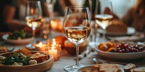 A candlelit dinner table with red wine, symbolizing romance and elegance. Ideal for Valentine's Day and lifestyle themes.