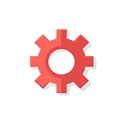 Bold Red Gear Icon Symbolizing Mechanism, Engineering, and Technological Innovation on a Clean Background