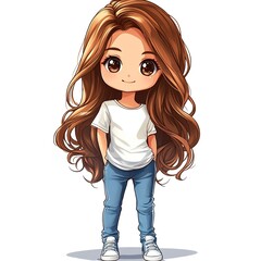 Clipart of a chibi girl with long  hair, big eyes, and a white t-shirt.