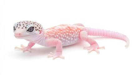 Naklejka premium Vibrant Pink and White Gecko with Unique Spotted Pattern on a Solid White Background