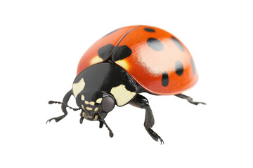 Fototapeta premium Ladybug Crawls on a Dark Background, Exploring Insect World.