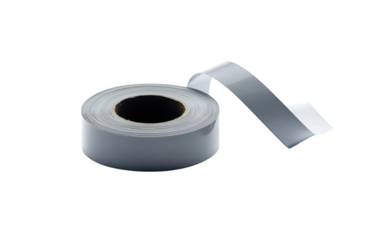 Roll of Gray Tape Unrolling on Black Background, Tools and Supplies.