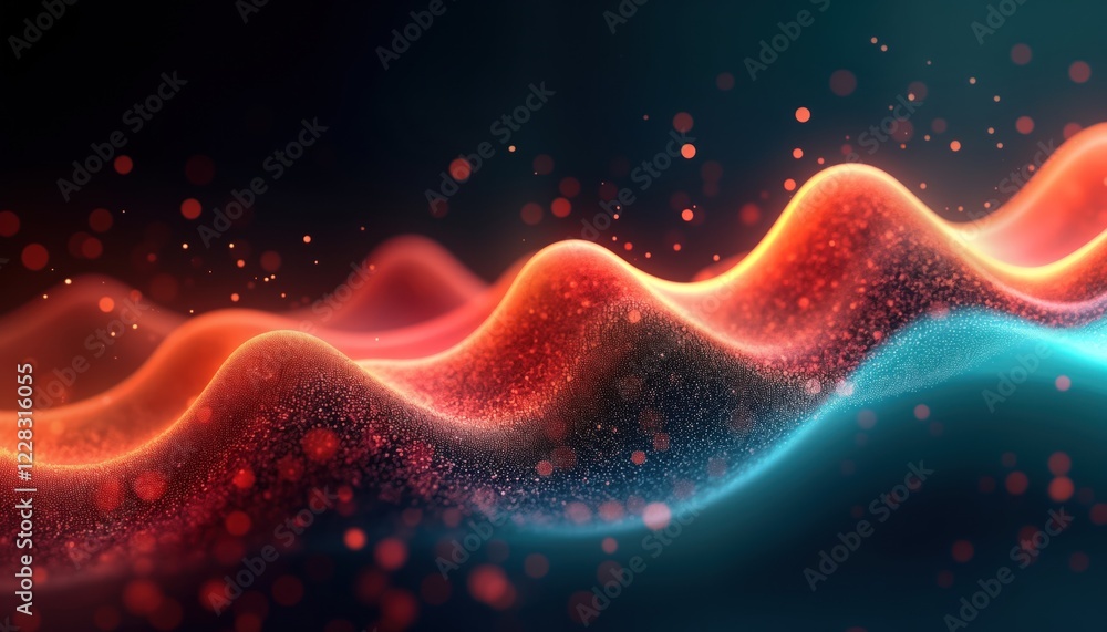 Fototapete abstract vibrant 3d sound waves in motion on dark background. colorful glowing particles form dynami