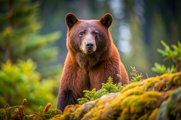 Fototapeta premium Rare Black Cinnamon Bear in North British Columbia's Wilderness - Minimalist Wildlife Photography