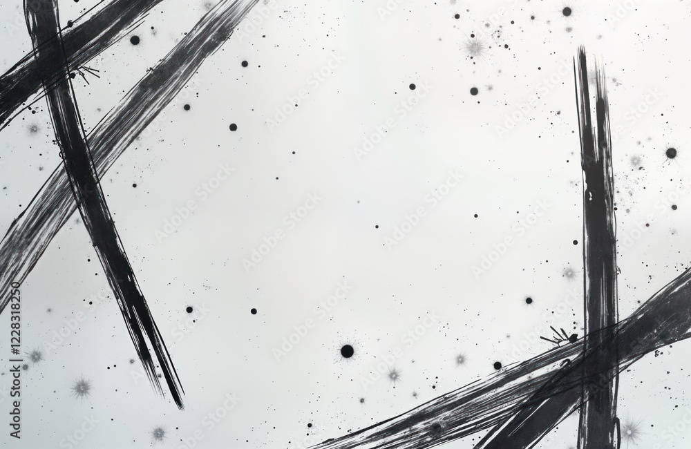 Poster abstract monochrome design with black lines, dots on white background. simple pattern. minimalist st