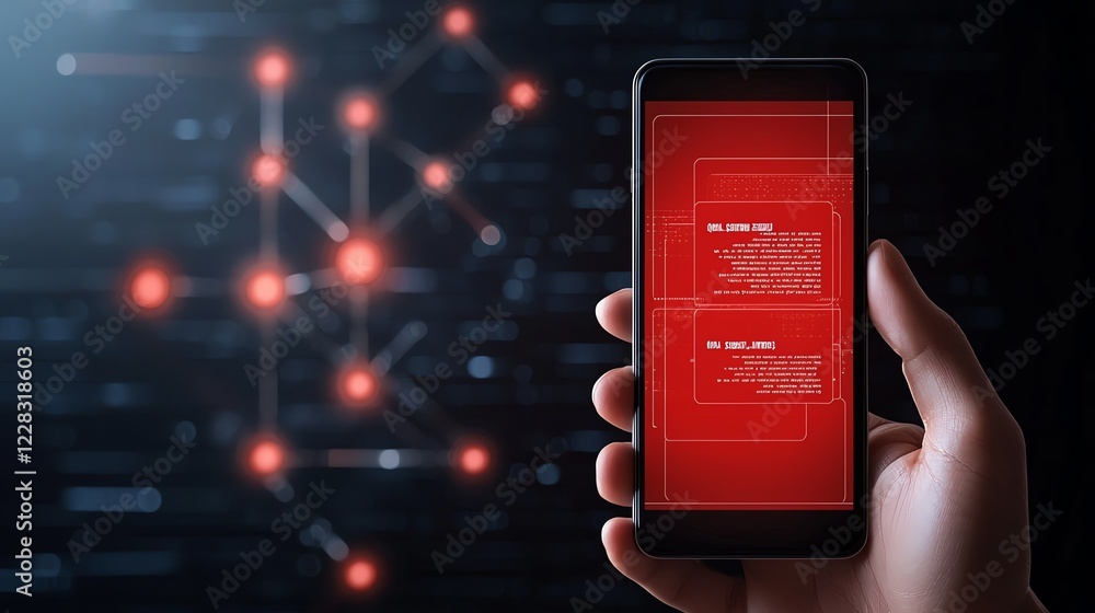 Aufkleber a close-up view of a smartphone held in hand, displaying a red digital interface with data and graph