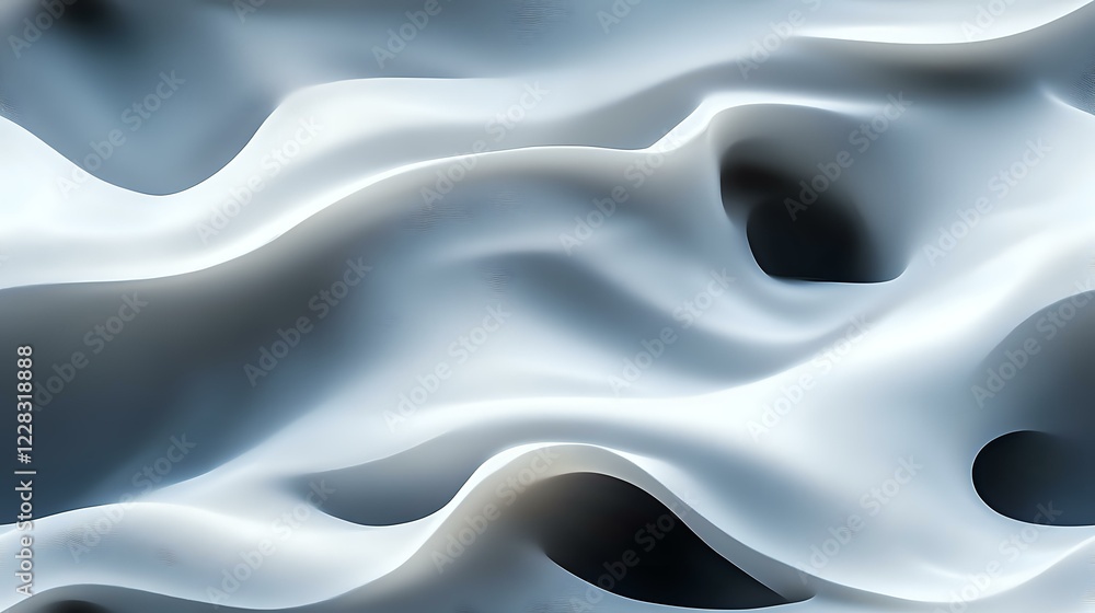 Poster abstract white and gray flowing waves create dynamic curved shapes and shadows on light background, 