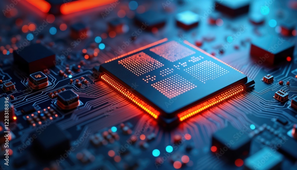 Poster extreme close-up of quantum processor chip. superconducting qubits, quantum computing architecture v