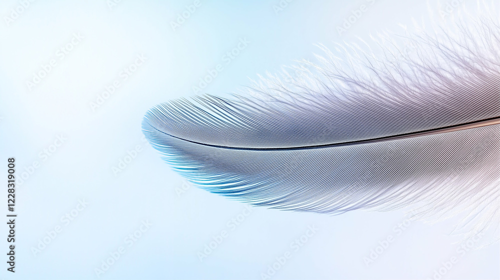 Poster feather close up with delicate texture. bird feather with soft details
