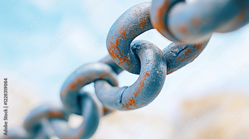 Poster rusty chain links closeup. industrial metal chain with rust. close up of a rusty chain
