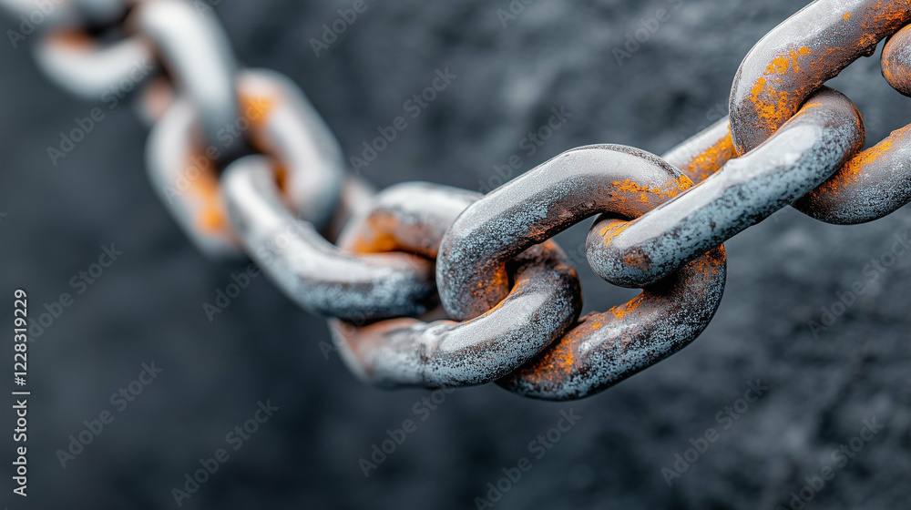 Poster rusty metal chain close up. metal chain with rust. old rusty chain