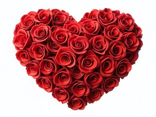 Red Roses Heart Shape Arrangement, Romantic Valentine's Day Floral Design, Isolated on White Background
