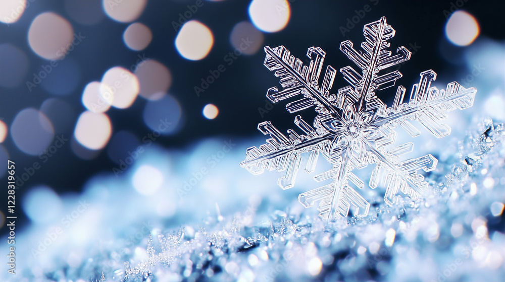 Aufkleber close-up snowflake on a winter background. detailed snowflake macro shot. winter snowflake crystal