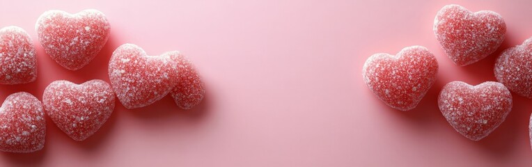 Obraz premium Border of pink and red hearts on soft pink background. Great for cards, advertisements, and social media posts.