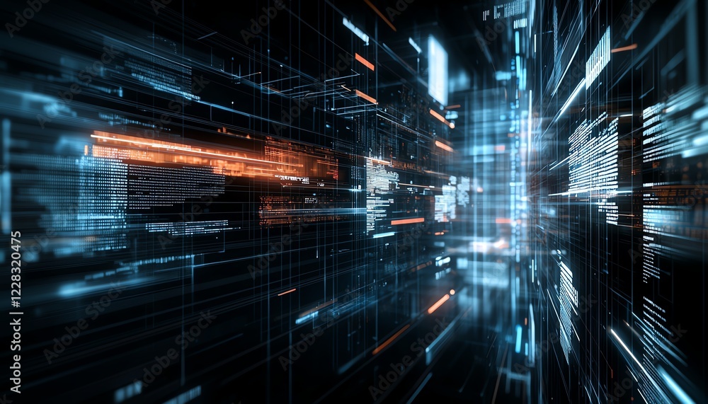 Poster a dynamic and vibrant digital background depicting beams of light and data flow. perfect for technol
