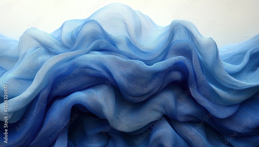 Poster blue fabric wave on white background for use as a visual for abstract concepts