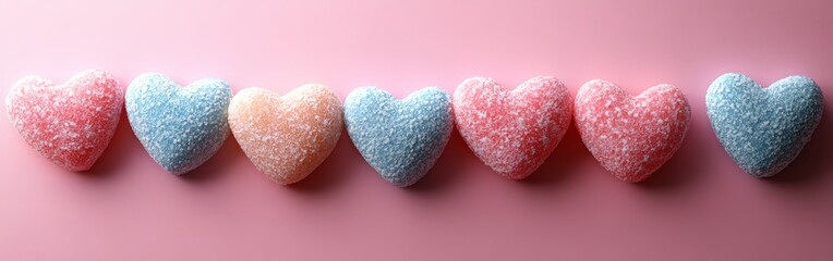 Obraz premium Border of pink and red hearts on soft pink background. Great for cards, advertisements, and social media posts.