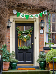 Festive St. Patrick&rsquo;s Day decorated house facades