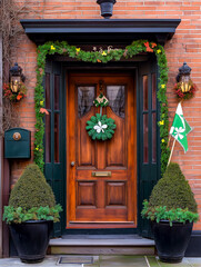 Festive St. Patrick&rsquo;s Day decorated house facades