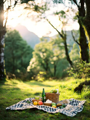 Over-the-Shoulder View of a Cozy St. Patrick’s Day Picnic in Lush Greenery