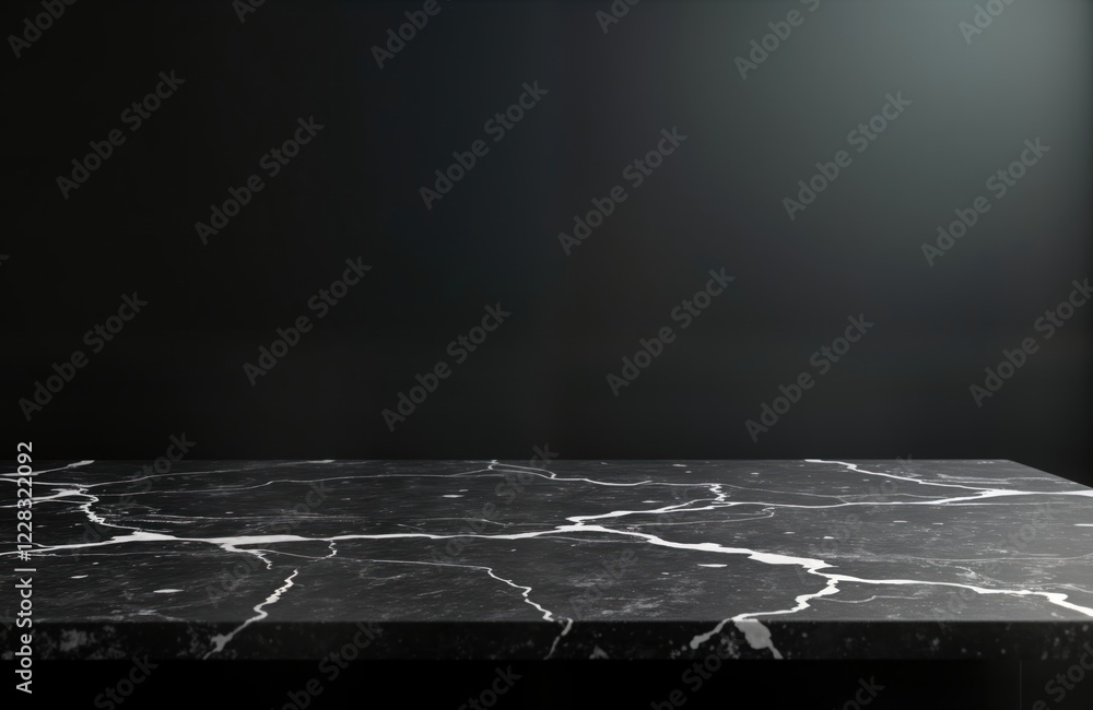 Poster empty black marble countertop against dark wall. modern design. great product display. interior phot