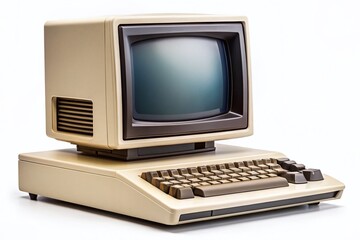 Fototapeta premium Retro Computer, CRT Monitor, Vintage PC, 80s Gaming, Classic Keyboard - Isolated Stock Photo
