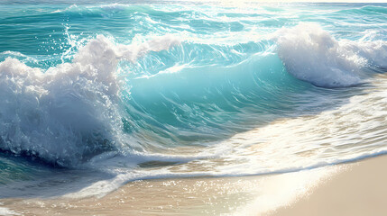 Fototapeta premium Discover tranquil shores explore the mesmerizing beauty of tropical beaches with sparkling waves. Sapphire Shores. Illustration