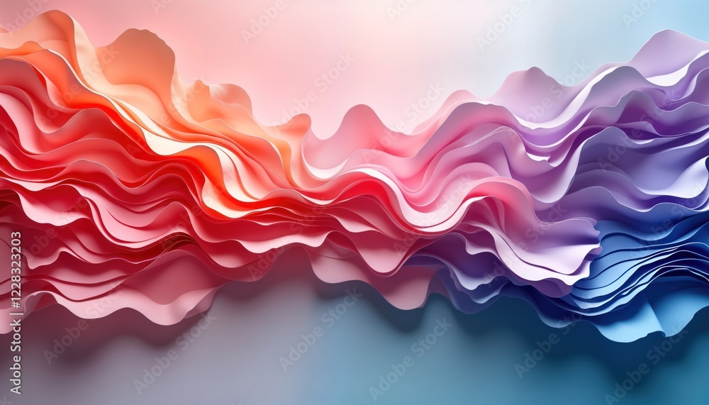 Poster Abstract colorful layered structure with gradient colors. Colorful waves, folds create dynamic shapes. Modern, futuristic design. Great background for tech products creative design projects. Suitable