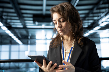 Computer scientist in data center automating routine maintenance tasks with tablet, executing...