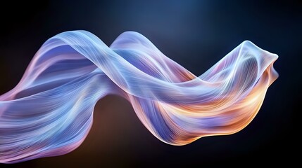 Fototapeta premium Ethereal flowing silk fabric in blue and pink colors creates graceful waves against dark background, capturing movement and light for luxury design projects.