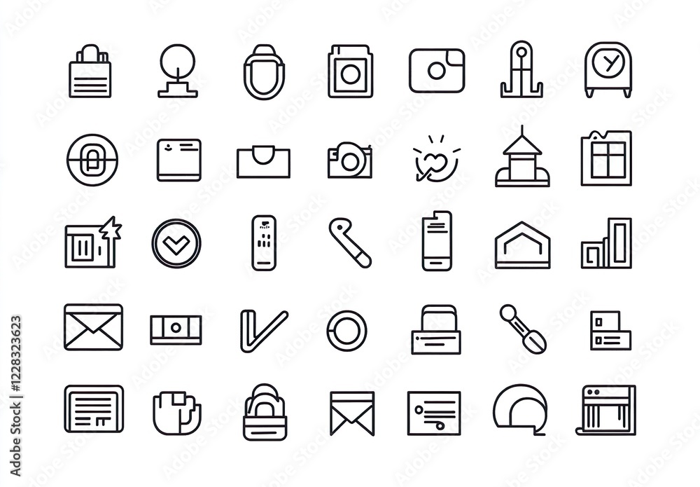Poster vector thin line mini simple outline icons set