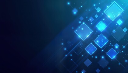 Abstract vibrant blue background with glowing squares. Modern, dynamic design ideal for corporate presentations. Visualizes tech innovations futuristic concepts. Elegant, stylish visuals showcase