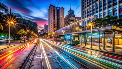 Obraz premium Rio de Janeiro's Vibrant BRT Station at Night - Long Exposure Photography