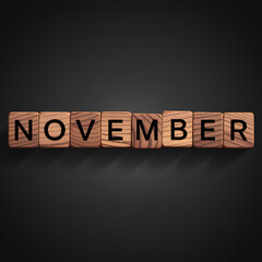 November Month Word Wood Blocks