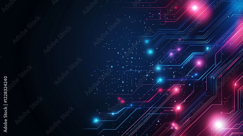 Poster a vibrant digital circuit background showcasing colorful lights and intricate patterns, symbolizing 