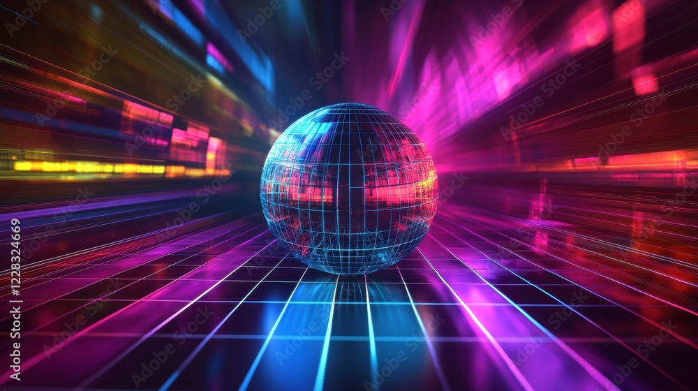 Leinwandbilder spinning globe with glowing contours showcasing vibrant colors and dynamic energy in futuristic spac