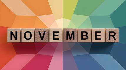 November Month Word Wood Blocks