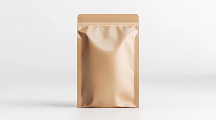 Beige pouch packaging mockup on white background